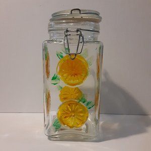 Cute Retro Vintage Glass Wire Hinged Canister Orange Slice